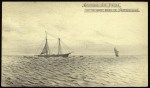 sepia image of sailing schooner at sea