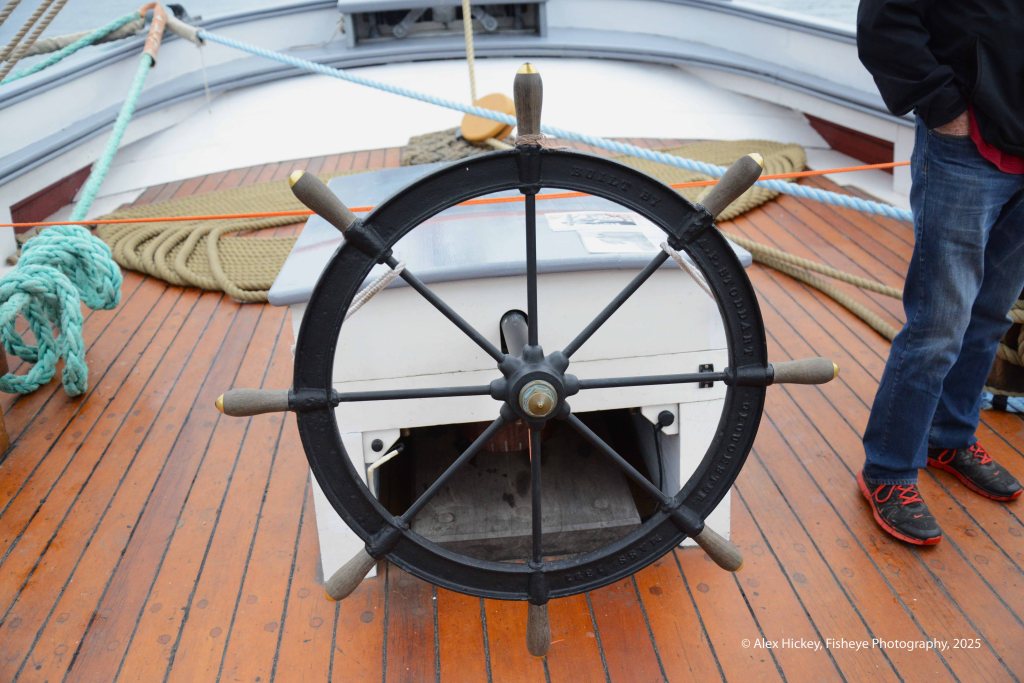 Wheel used to steer a sailing ship.
